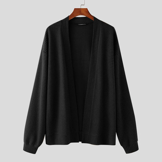 INCERUN 2025 Elegante cárdigan de hombre de punto, informal, liso, suelto, de manga larga, cárdigan, ropa de calle, suéter de otoño para hombre