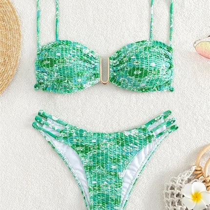 Sexy Pleate Micro Bikini Women U Neck Push Up Orange Floral Print Micro Swimsuit 2026 Summer Bathing Suit Lace Up Thong Swimwear