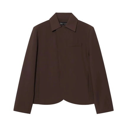 KONDALA Women Office Lady Casual Chic Brown Blazer Suit Long Sleeve Blazer Zipper Half Pants Fashion 2026 Spring Summer Suit
