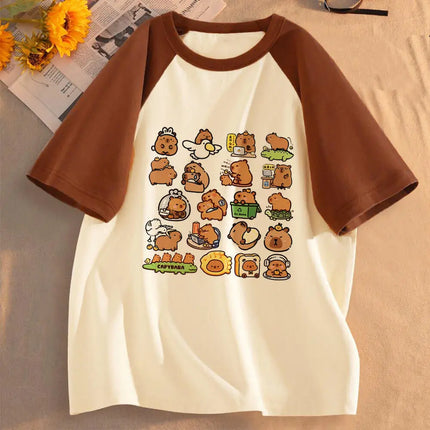 Capybara Kapibara shirt female kawaii Grunge women graphic t-shirt Comfortable University Graphic korean clothes Pastel