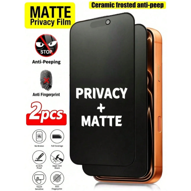 2 Stück Blickschutz-Matt Keramik-Displayschutzfolie für iPhone 17 16 15 14 13 12 11 Pro Max X XR XS Max Anti-Spy Vollständige Abdeckung