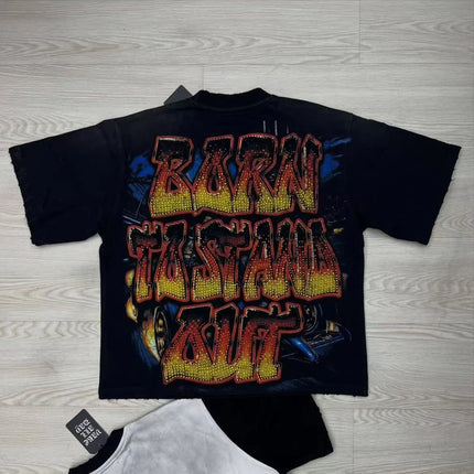 Street Trend Hip-hop Retro VARE ALL DAY Short-sleeved Casual Round-neck Men's Women's T-shirt Top