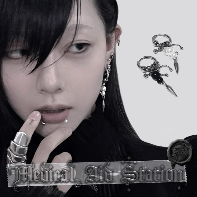 Y2K Spike Rivet Ball Pearl Hoop Earrings for Women Stainless Steel Punk Pointed Drop Earrings Gothic - product image 2
