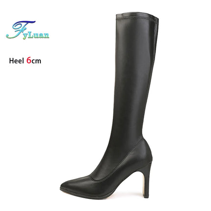 Spring Autumn Elastic Leather Boots For Women 6CM 8CM High Heels Side Zipper Knee-high Boors Fashion Pointed Winter Woman Shoes