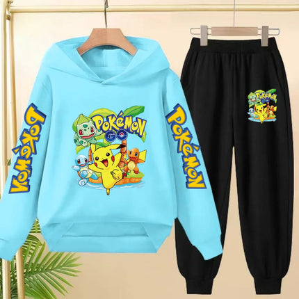 Children Kawaii Pokemons Long sleeves Hoodie Boy Girl 3-12Yrs Clothing Pikachu Sweatshirt Top+Pants Two-piece Casual Jogging Set