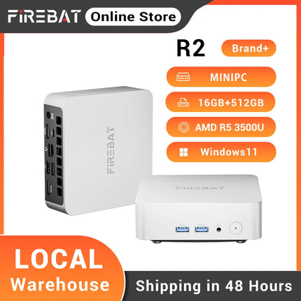 FIREBAT R2 Mini PC AMD Ryzen5 3500U DDR4 16GB RAM M.2 PCIe 512GB SSD WiFi5 BT4.2 1000M Lan Portable Windows11 Desktop Computer