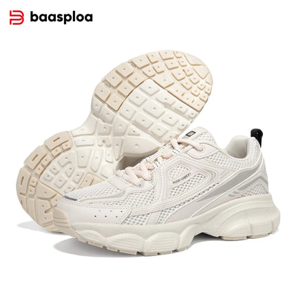 Baasploa Women Running Shoes Lightweight Breathable Sport Shoes Female Comfort White Casual Sneakers Height Increase Cushioning