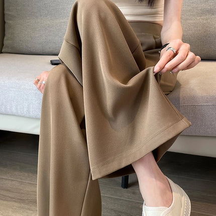 Women Wide Leg Pants Summer High Waist Casual Office Lady Straight Trouser Vintage Comfort Female Pocket All Match Solid Pants