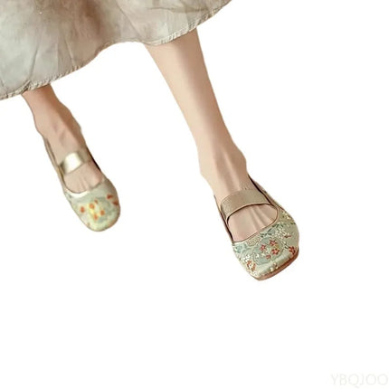 Luxury Embroidered Low Heels Square Head Flats Women Elegant minimalist shoes Fashionable versatile Summer new  soft-soled shoes