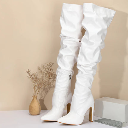 Women Pointed Side Zipper High Heel Boots Stylish Over The Knee Long Boots for Office Banquet Nightclub Party Wedding Catwalk OL