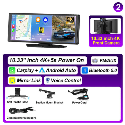 CAIXI Dash Cam 4K 7 10.26 inch Car DVR Wireless Carplay Android Auto GPS Navigation Video Recorder Dashboard Dual Lens Reversing