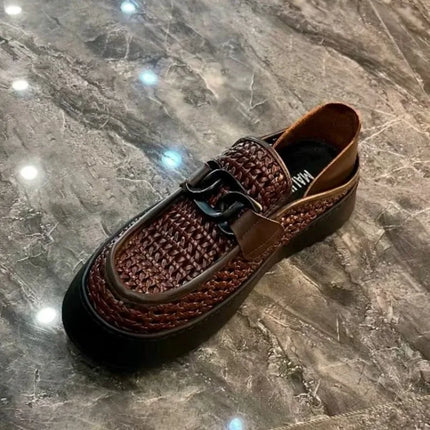 black brown casual business loafers man platform shoes sandals woven shoe man slip on mules half shoes for man