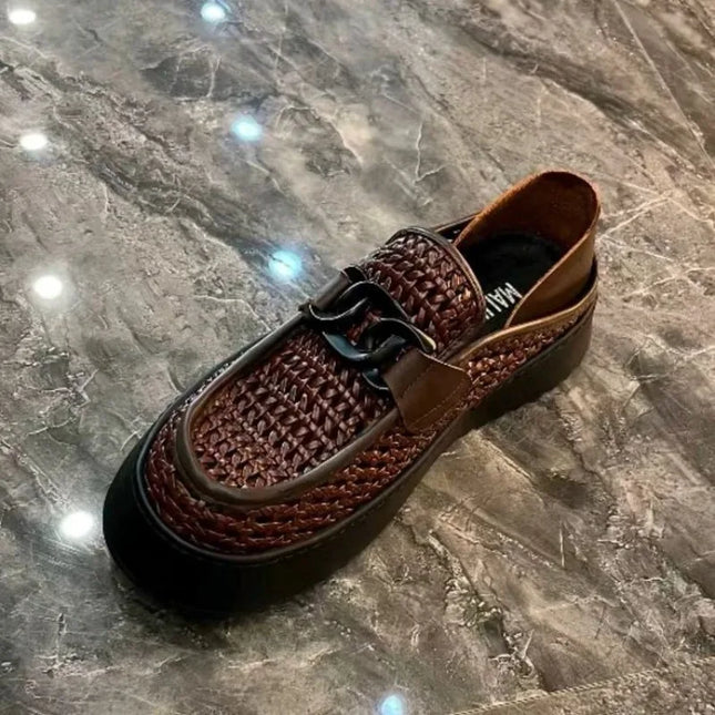 black brown casual business loafers man platform shoes sandals woven shoe man slip on mules half shoes for man