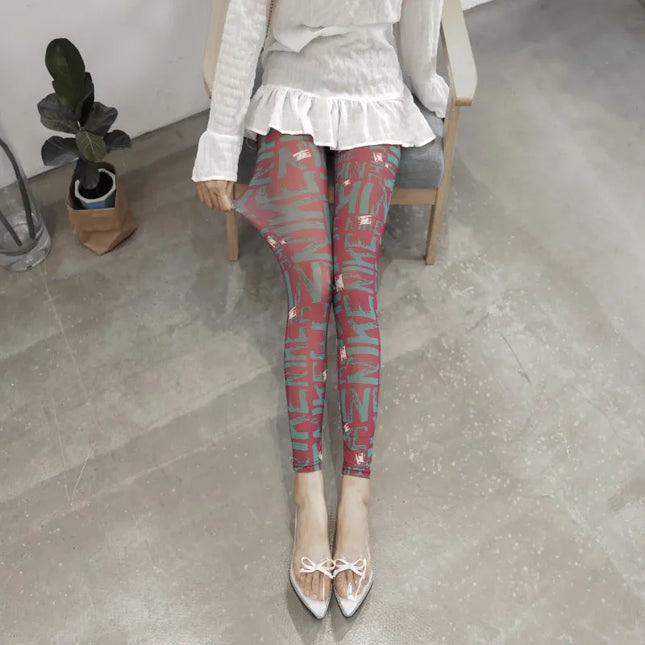 Sommer dünne Mesh Mode bedruckte Damen Leggings Cool Atmungsaktive Stretch Lolita Hottie Sexy Schlankmachende Gaze Cropped Pants