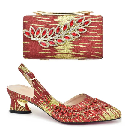 New Design African Women Matching Shoes and Bag Set Decorated with Rhinestone Luxery Shoes Women Wedding Shoes for Women Bride