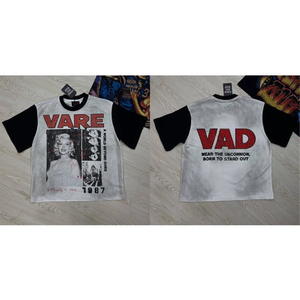 Street Trend Hip-hop Retro VARE ALL DAY Short-sleeved Casual Round-neck Men's Women's T-shirt Top