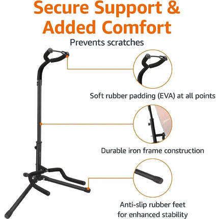 Universal Portable Guitar Stand - Collapsible Single Tripod with Safety Lock Compact Design for Travel