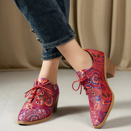 Ethnic Ladies Boots Spring Winter Embroidery Boots Pointed-toe Platform Shoes Ladies Fashion Ankle Boots Women Botas De Mujer