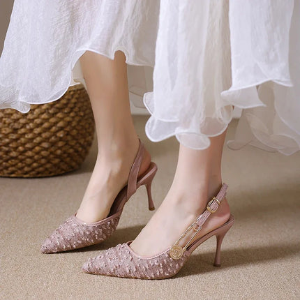 Summer New French Beautiful High Heels Women's Stiletto Pointed Toe Versatile Fashion Baotou High Heel Sandals