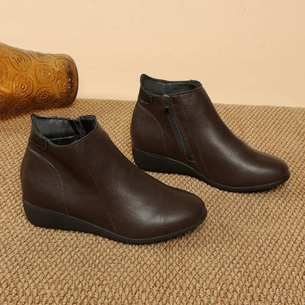 Booties Round Toe Leather Ankle Boots for Women Fur Woman Short Shoes Flat Fashion 2026 Chic and Elegant High Quality Autumn Hot