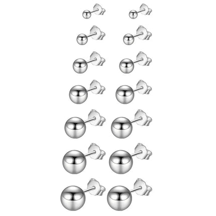 1 Pair Hypoallergenic Stainless Steel Ball Stud Earrings for Men and Women Silver Rose Ball Studs Size 2-8mm