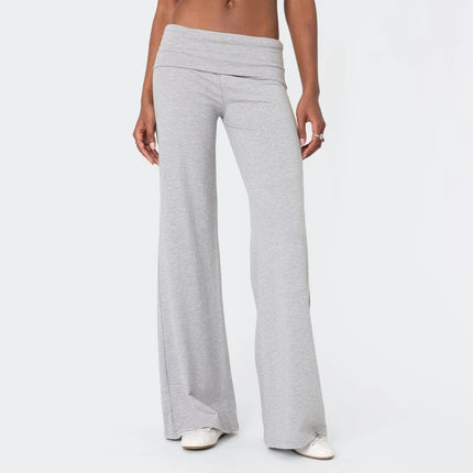 Casual Wide Leg Sweatpants for Women Fold Over Low Rise Flare Yoga Lounge Pants Back to School Clothes for Teen Girls Outfits