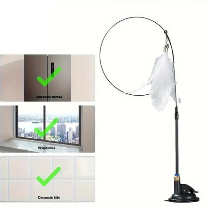 Cat Teaser Toy - Interactive Bell & Feather Wand - Long Suction Cup Pole for Exciting Playtime Adventures - product image fro