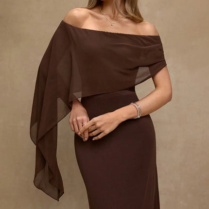 Fashion High Waist Temperament Long Dress Elegant Irregular Solid Party Dress Sexy Off Shoulder Draped Wrap Hips Dress