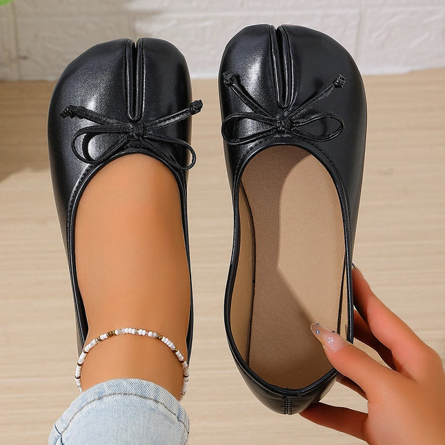 Soft Split Toe Tabi Ballet Flats Women Bowknot Leather Round Toe Ballerina Shoes Low Heel Slip On Loafers Casual Moccasins 2026