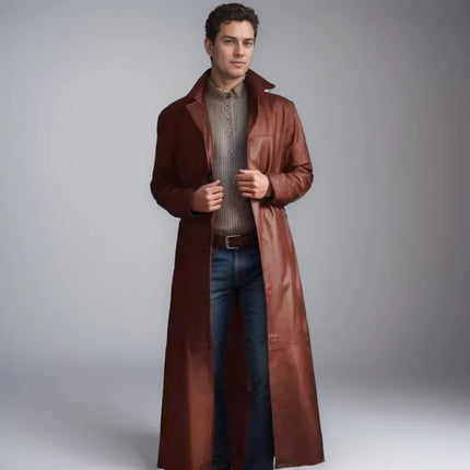 Hot Selling in Stock Men's Extended Trench Coat Men's Fashion ExtendedPULeather Slim Fit Fashion Leather Coat