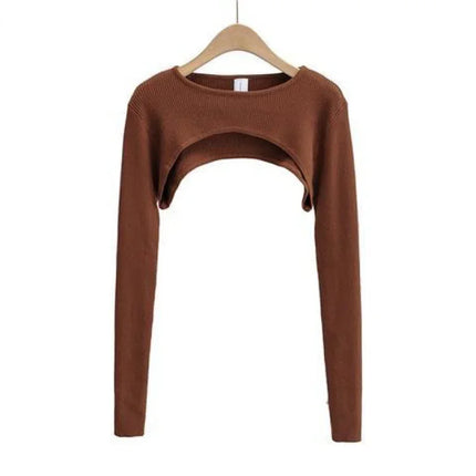 T-shirts Long Sleeve Crop Top Spring Autumn Y2k Aesthetic Clothes O-neck Black White Sexy Harajuku Knitted