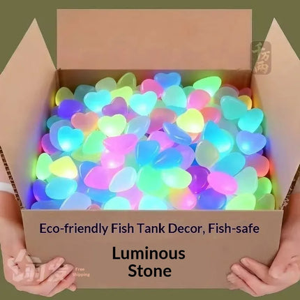 100Pcs Glow in The Dark Garden Pebbles for Sidewalk Garden Terrace Lawn Garden Patio Fish Tank Aquarium Decoration Glow Stone