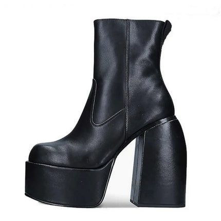 Women's Square Toe High Heeled Boots Long Short Tube Block Heel  Boots Women Platform Shoes Black Cowboy Boots for Women