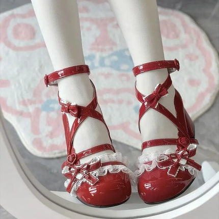 2026 New Butterfly-knot Lolita Women Mary Jane Shoes Elegant Round Toe Thick Heel Shoes Ladies Fashion Dress Pumps