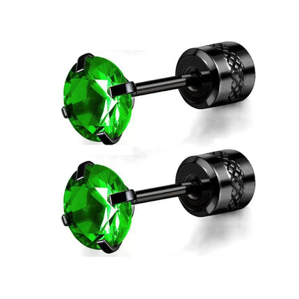 1 Pair Simple Fashion Green Cubic Zirconia Titanium Stainless Steel Cartilage Spiral Stud Earrings for Men Women Daily Jewelry
