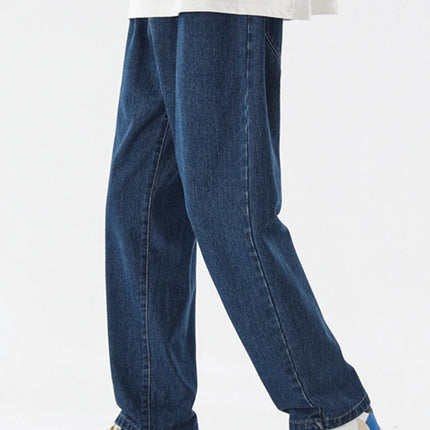 2023 New Korean Fashion Men's Casual Ankle-Length Jeans Classic Man Straight Denim Wide-leg Pants Light Blue Grey Black 3XL