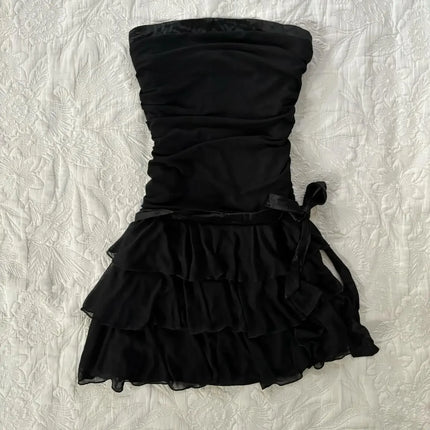 Harajuku Retro Y2K E-Girl Casual Dress Sexy Slim Chic Graphic Print Lace-Up Halter Neck Dresses Goth Grunge Fairycore Streetwear