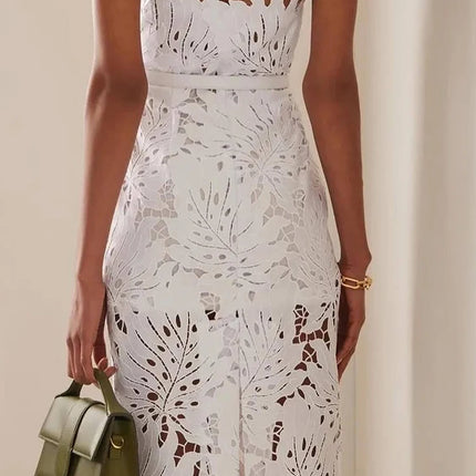 Elegant Lady High Waist Evening Dresses Sexy Mesh Hollow Out Tube Top Dress Fashion Solid Color Off Shoulder Slim Straight Dress