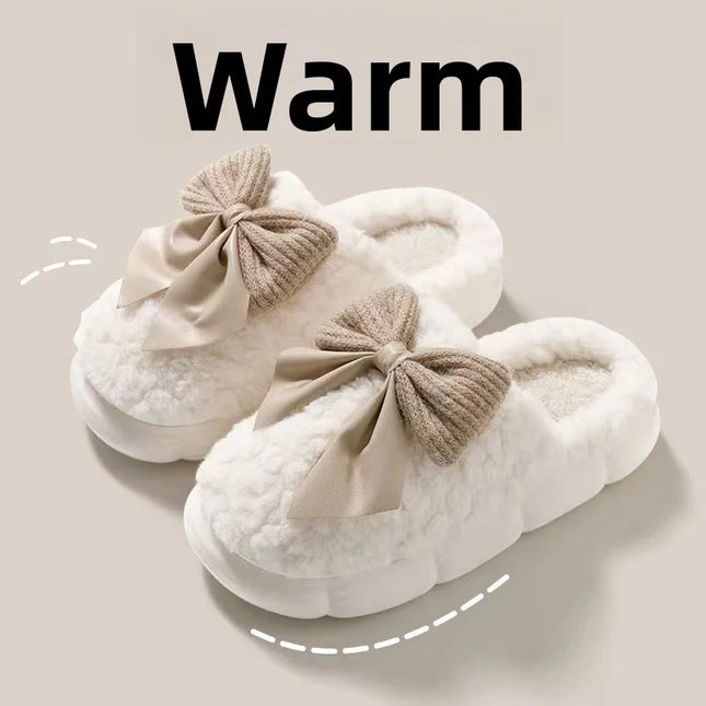 Winter Cute Butterfly Cotton Slippers for Women Non Slip Thick Sole Fluffy Indoor House Shoes Warm Maternity Home Footwear