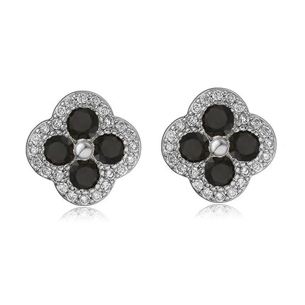HECHENG,18K Golden-plated Inlaid CZ Stone Flower Shape Sweet Romantic Metal Ladies Jewellery Earrings Gift 1 Pair