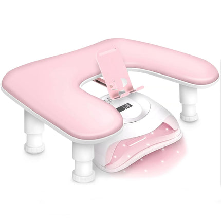 1pcs pink Adjustable Height Nail Arm Rest with Rotating Phone Holde PU Leather Nail Tech Arm Rest, U-Shaped Hand Rest
