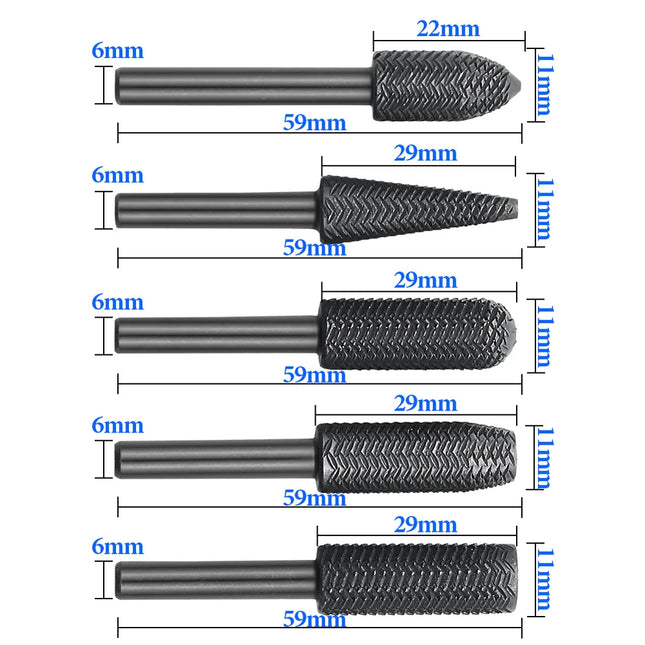 5Pcs Complete models Double Cut Rotary Rasp File Set 6mm Shank Super Hard Steel File For Woodworking - product image 2