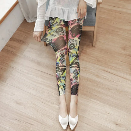 Summer Thin Mesh Fashion Printing Women Leggings Cool Breathable Stretch Lolita Hottie Sexy Slimming Gauze Cropped Pants
