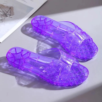 New Simple Transparent PVC Crystal Slippers Anti Slip Low-heel Slides Sandals Beachwear Shoes Flats Slippers Women Summer