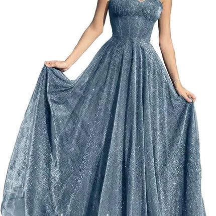 Sparkly Tulle Prom Dresses for Women 2025 Long Corset A Line Spaghetti Straps Glitter Formal Gowns Evening Dress Customized