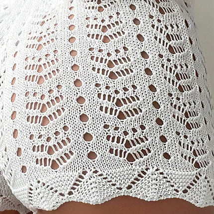 Women's White Crochet Knit Shorts High Waist Elastic Drawstring Hot Pants, Summer Beach Hollow Out Mesh Bottoms