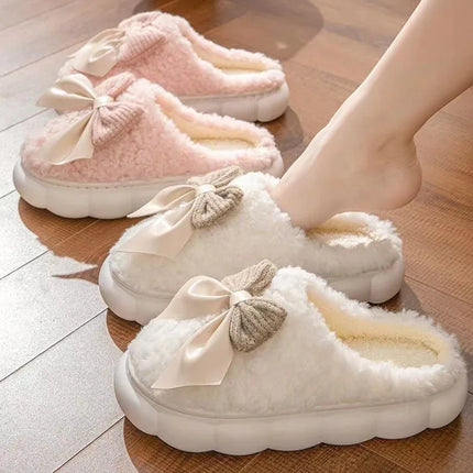 Winter Cute Butterfly Cotton Slippers for Women Non Slip Thick Sole Fluffy Indoor House Shoes Warm Maternity Home Footwear