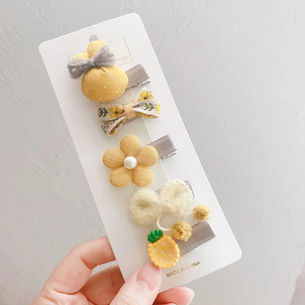 5pcs/set Baby Girls Cute Princess Hairpins Headband Bow Flower Korean Hair Pins Clips for Children Mini Soft Kids Accessories