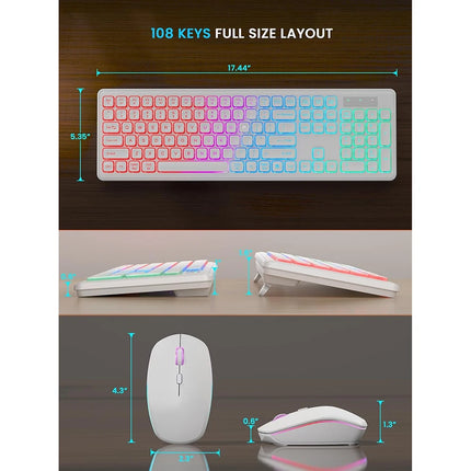 Backlit Wireless Keyboard and Mouse,Quiet Light Up Keys, Tilt Legs, Rechargeable USB Cordless Combo for Computer - product im