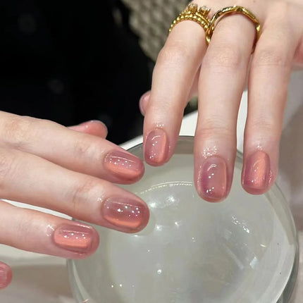 24Pcs Short Oval Gradient Pink Press On Nails Glossy Finish Full Cover False Nails for Women&Girl Removable Wearable Nail Art